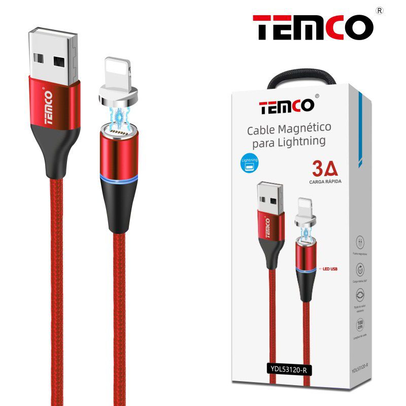 Cable Magnetico 3A 1m 5P Lightning Rojo
