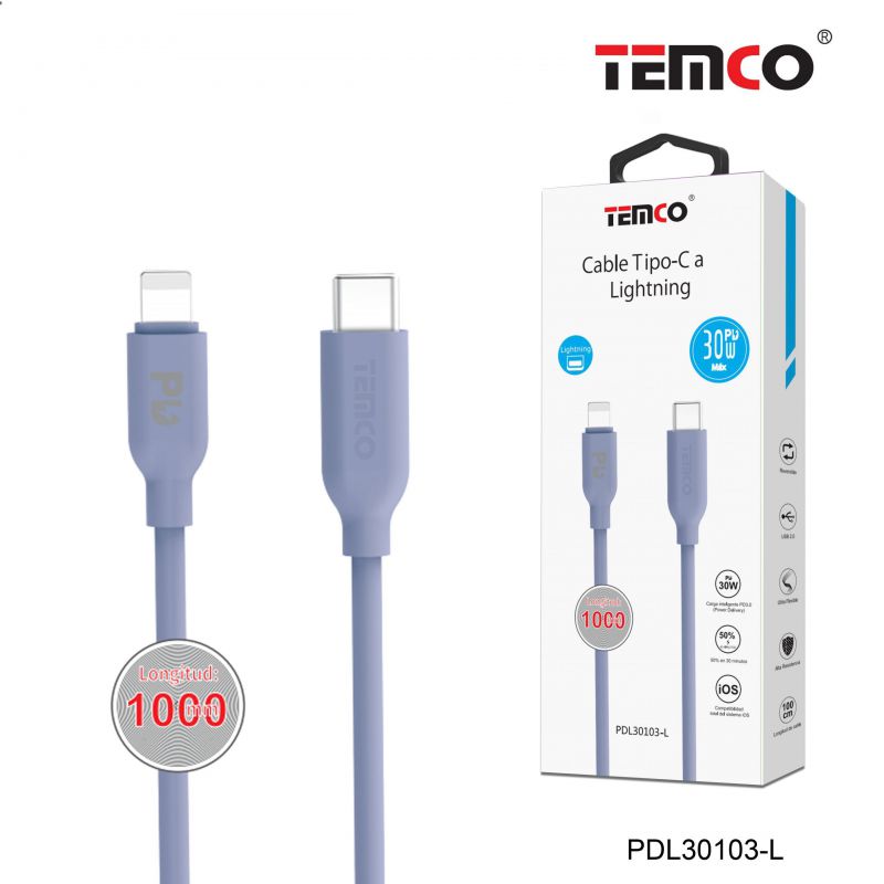 Cable 3A 1m Tipo C a Lightning PD30W Lila