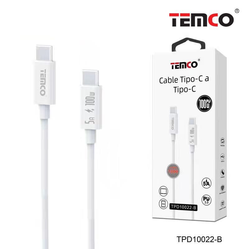 Cable 5A 1,8m Tipo C a Tipo C PD100W Blanco